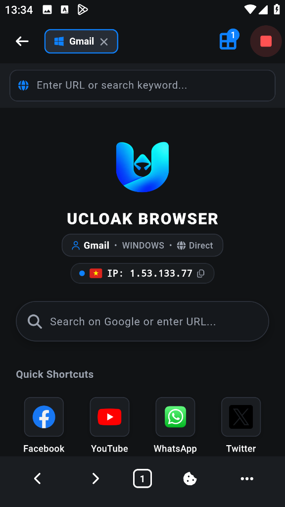 UCloak In-App Browser Screen